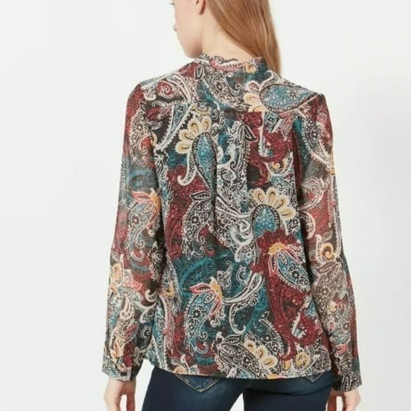 Anthropologie SEE U SOON FLORAL PRINT LONG SLEEVE BUTTONED BLOUSE SMALL - Picture 4 of 9